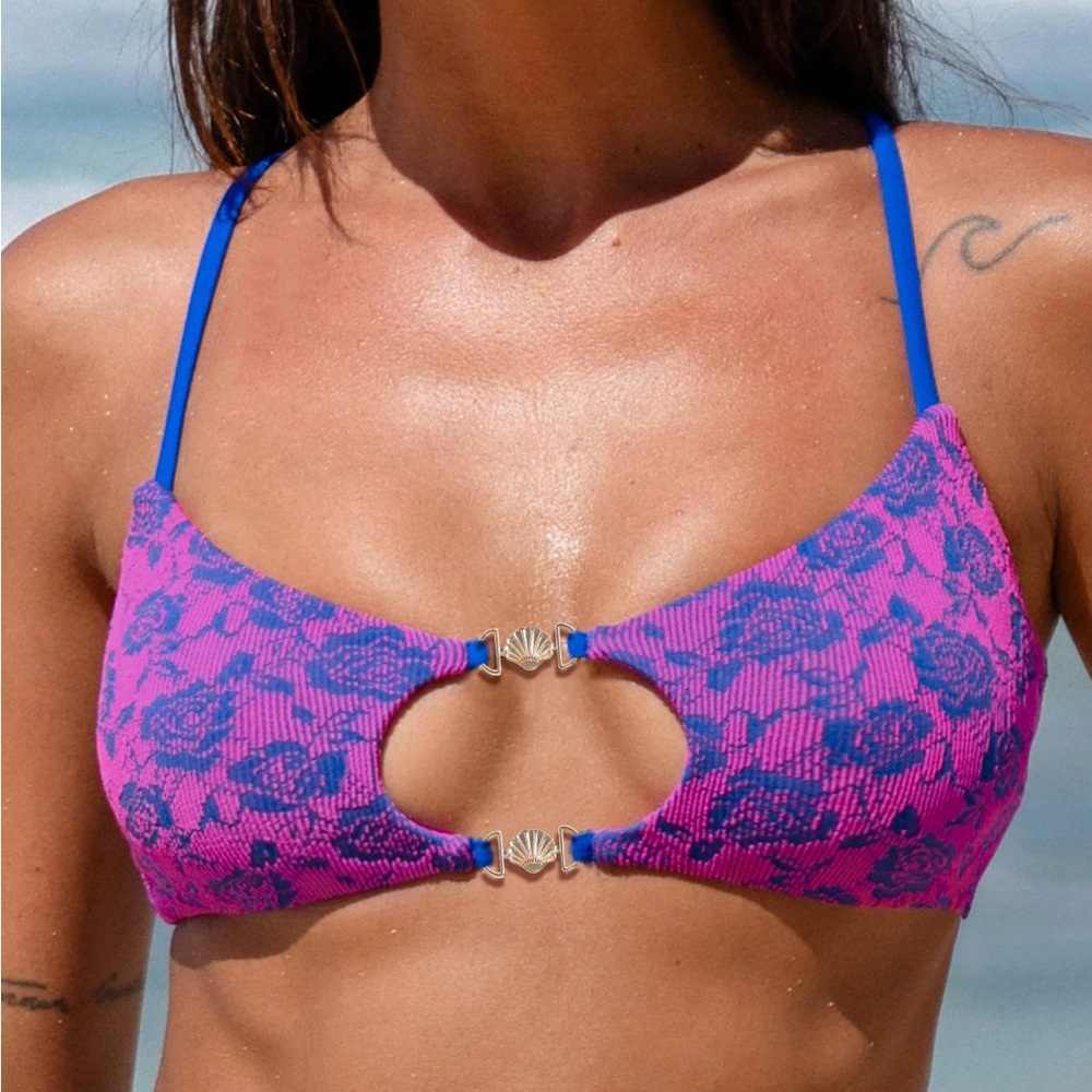 Berlook Rose Jacquard Cutout Bikini Top & Tie Bottom